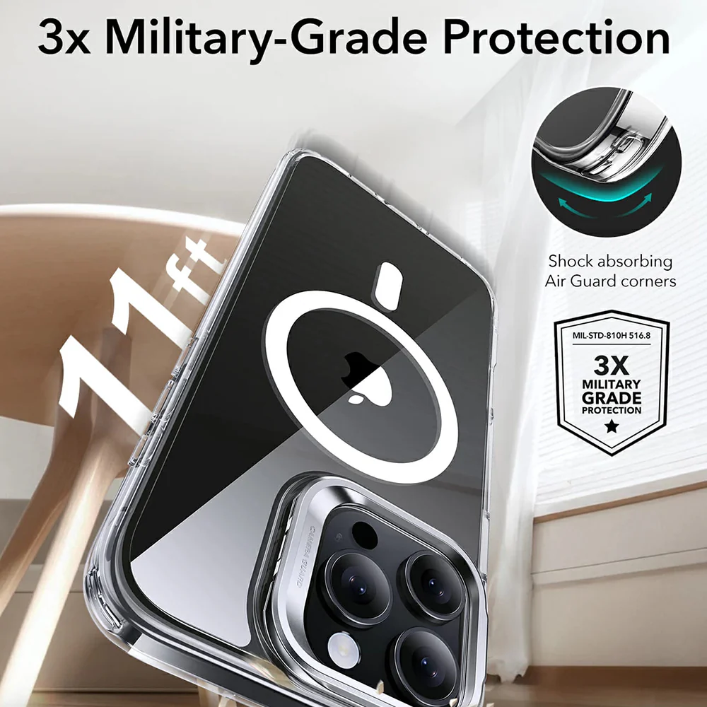 MagSafe Case for Apple iPhone 16 Pro Max, ESR, Classic Hybrid Kickstand, Transparent Black - Image 4
