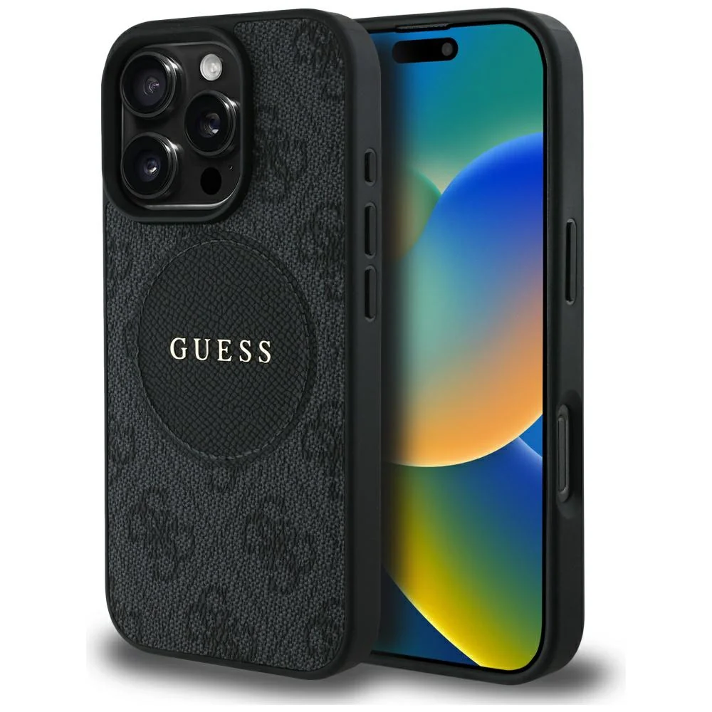 MagSafe Case for Apple iPhone 16 Pro Max, Guess, 4G Circle Classic Logo, Black