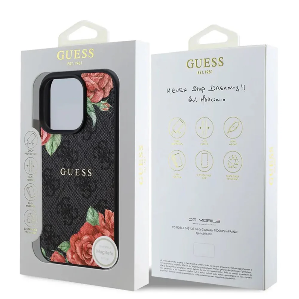MagSafe Case for Apple iPhone 16 Pro Max, Guess, 4G Flowers Print, Black - Image 5