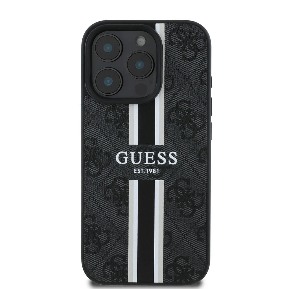 MagSafe Case for Apple iPhone 16 Pro Max, Guess, 4G Printed Stripes, Black - Image 3