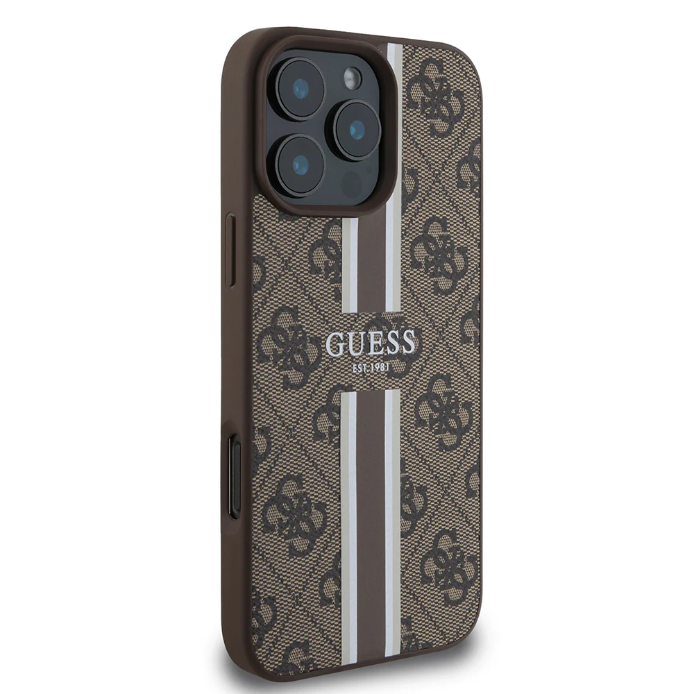 MagSafe Case for Apple iPhone 16 Pro Max, Guess, 4G Printed Stripes, Brown - Image 4