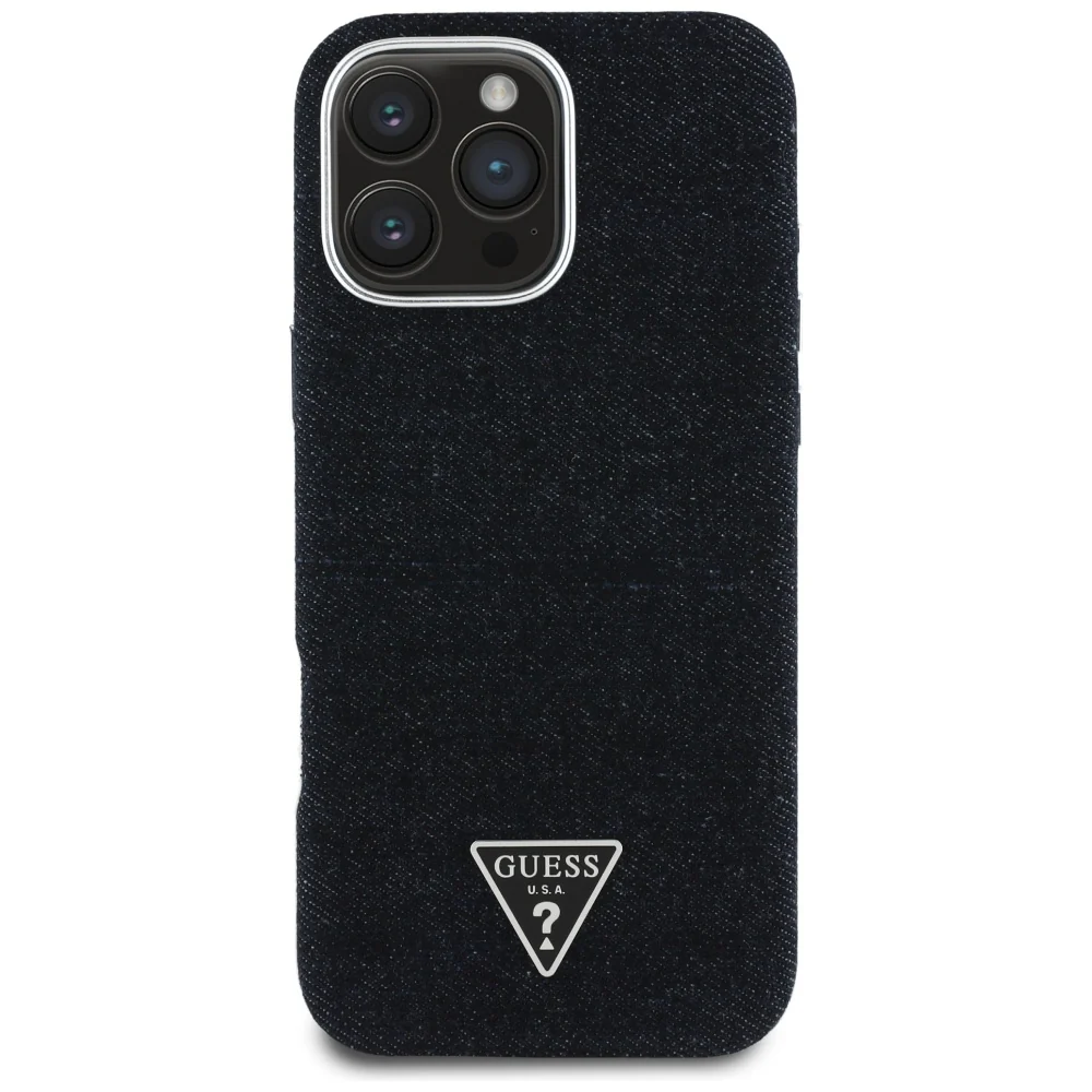 MagSafe Case for Apple iPhone 16 Pro Max, Guess, Denim Triangle Logo, Black - Image 2