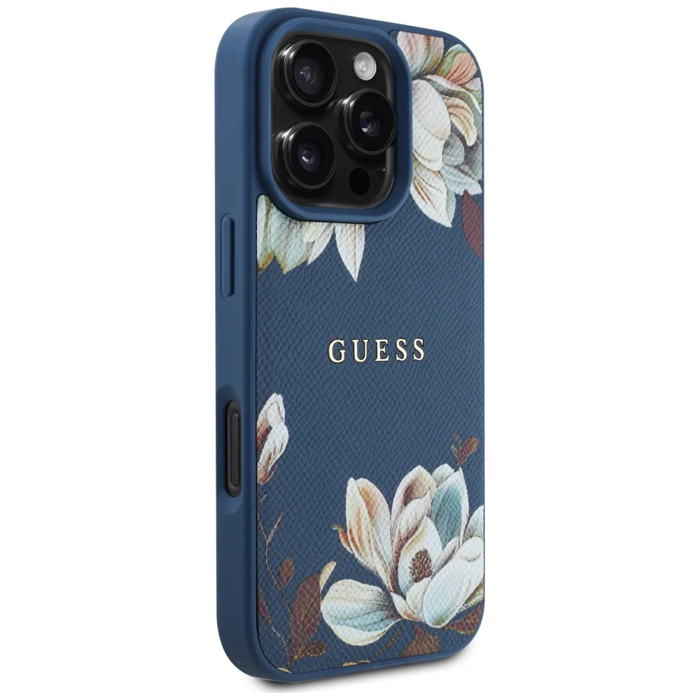 MagSafe Case for Apple iPhone 16 Pro Max, Guess, Grained Flowers, Blue - Image 3