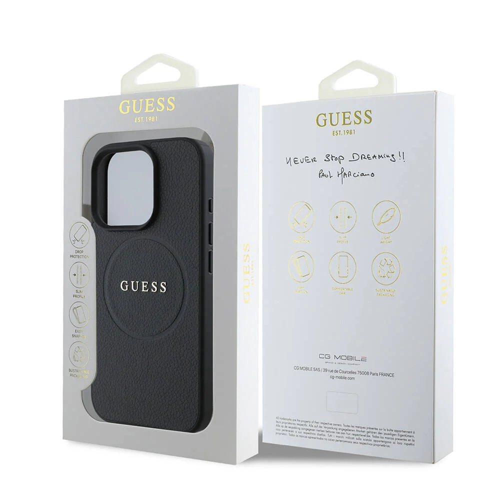 MagSafe Case for Apple iPhone 16 Pro Max, Guess, Grained Gold Ring, Black - Image 7