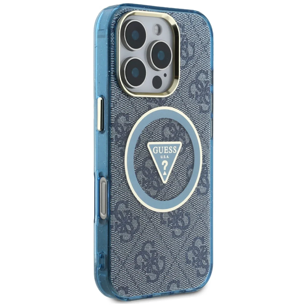MagSafe Case for Apple iPhone 16 Pro Max, Guess, IML Glitter 4G Circle Triangle, Blue - Image 2