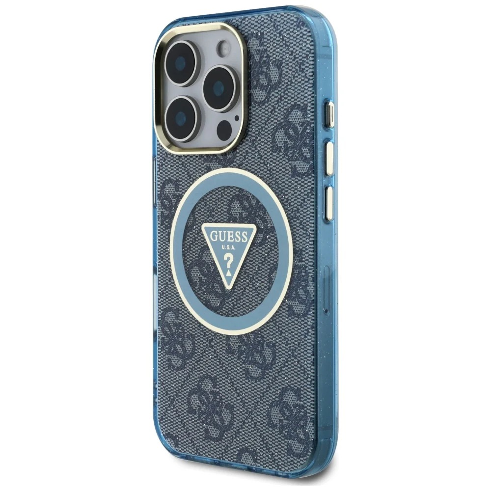 MagSafe Case for Apple iPhone 16 Pro Max, Guess, IML Glitter 4G Circle Triangle, Blue - Image 3