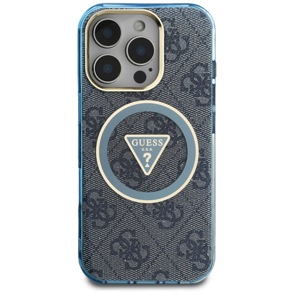 MagSafe Case for Apple iPhone 16 Pro Max, Guess, IML Glitter 4G Circle Triangle, Blue - Image 4