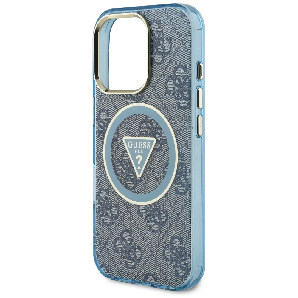 MagSafe Case for Apple iPhone 16 Pro Max, Guess, IML Glitter 4G Circle Triangle, Blue - Image 6