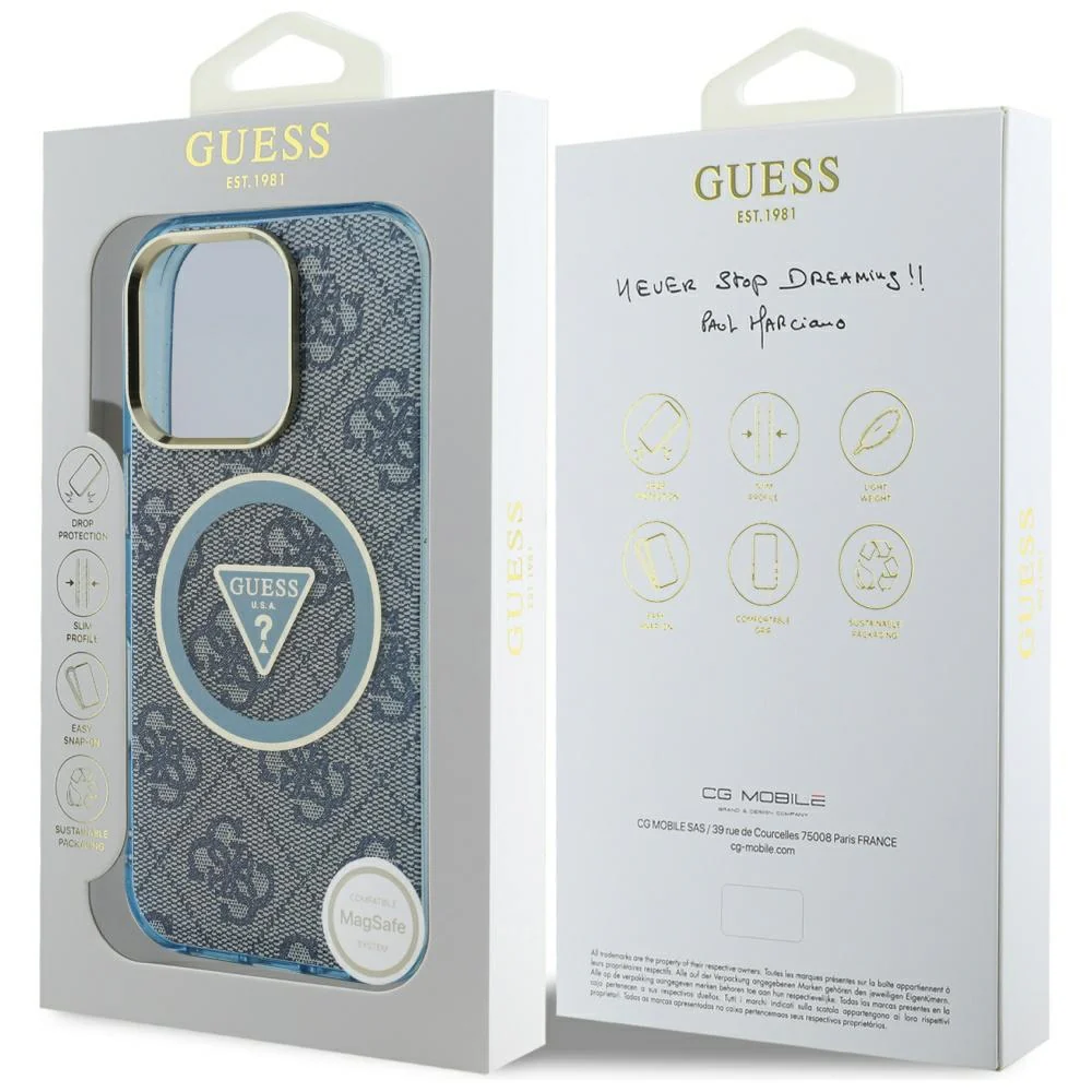MagSafe Case for Apple iPhone 16 Pro Max, Guess, IML Glitter 4G Circle Triangle, Blue - Image 7