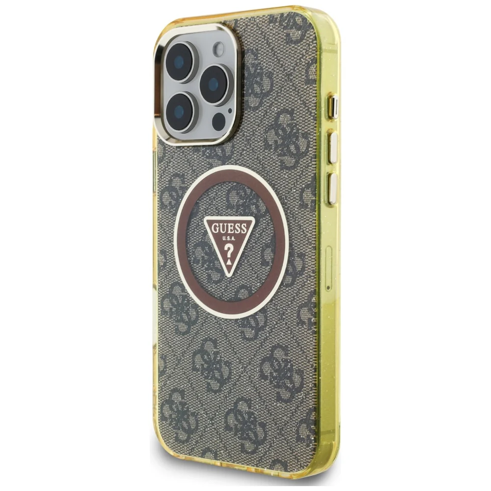 MagSafe Case for Apple iPhone 16 Pro Max, Guess, IML Glitter 4G Circle Triangle, Brown - Image 4