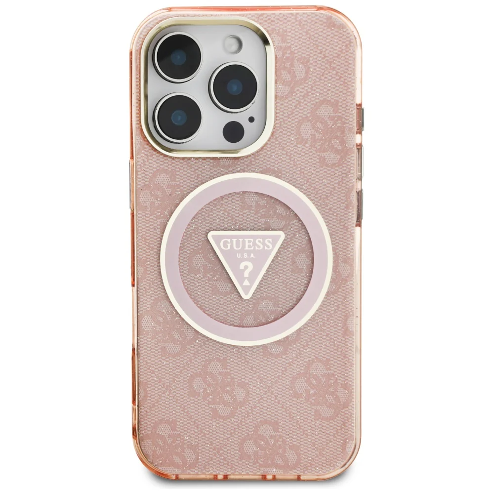 MagSafe Case for Apple iPhone 16 Pro Max, Guess, IML Glitter 4G Circle Triangle, Pink - Image 3