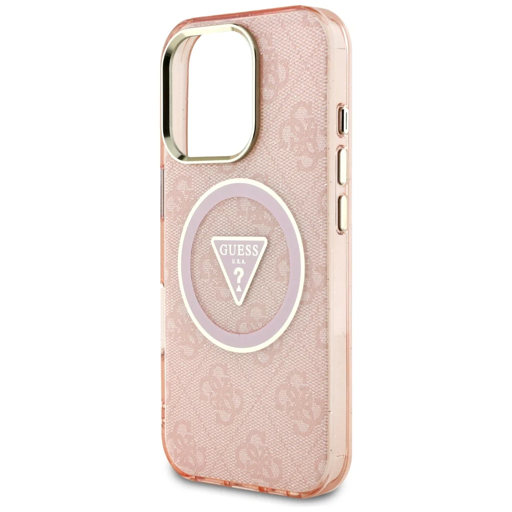 MagSafe Case for Apple iPhone 16 Pro Max, Guess, IML Glitter 4G Circle Triangle, Pink - Image 5