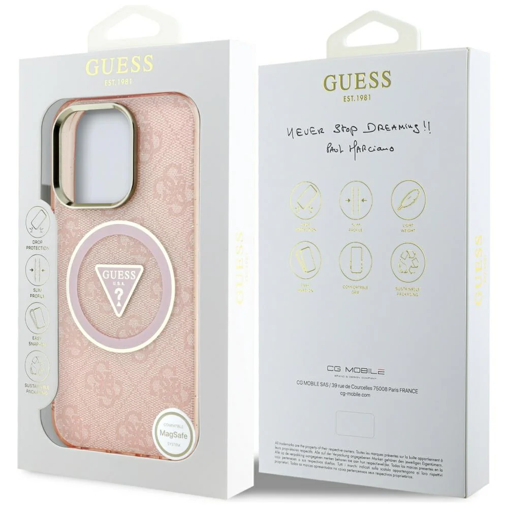 MagSafe Case for Apple iPhone 16 Pro Max, Guess, IML Glitter 4G Circle Triangle, Pink - Image 7