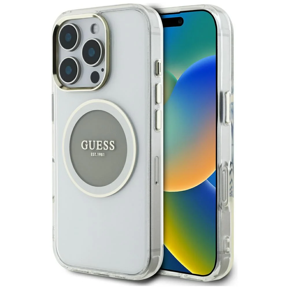 MagSafe Case for Apple iPhone 16 Pro Max, Guess, IML Metal Colored Circle, Gray