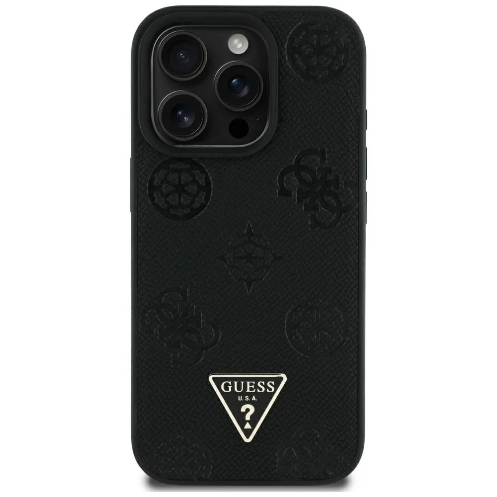 MagSafe Case for Apple iPhone 16 Pro Max, Guess, Peony Grained Hot Stamp Triangle, Black - Image 3