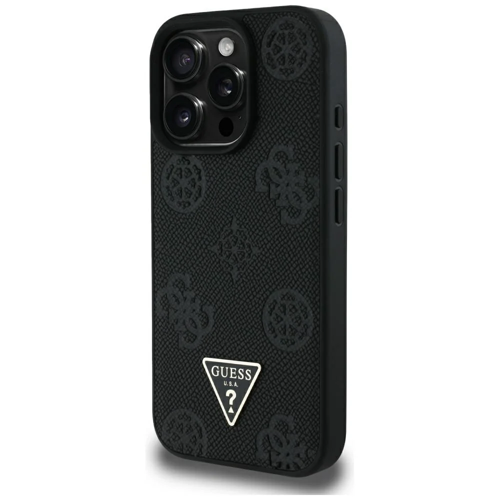 MagSafe Case for Apple iPhone 16 Pro Max, Guess, Peony Grained Hot Stamp Triangle, Black - Image 4
