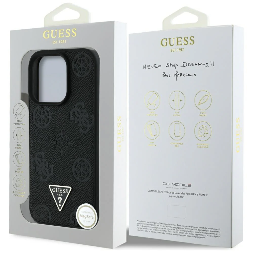 MagSafe Case for Apple iPhone 16 Pro Max, Guess, Peony Grained Hot Stamp Triangle, Black - Image 7