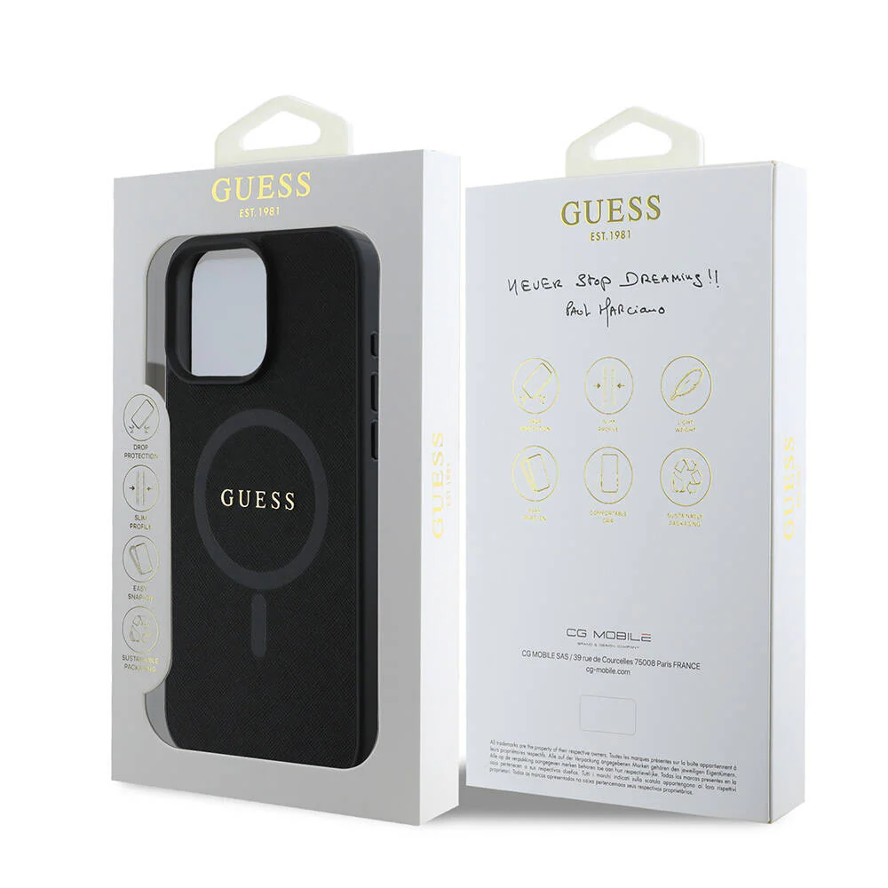 MagSafe Case for Apple iPhone 16 Pro Max, Guess, Saffiano Classic Logo, Black - Image 7