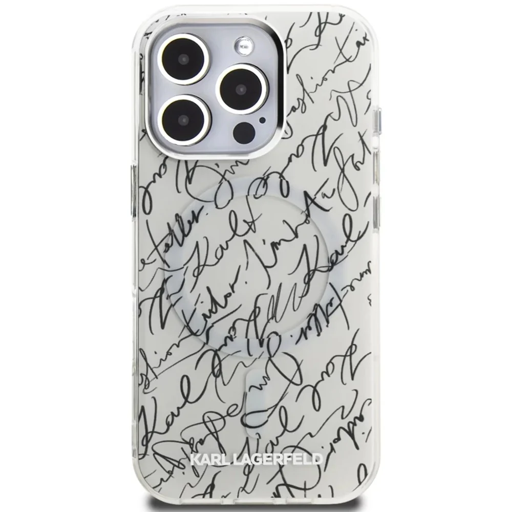 MagSafe Case for Apple iPhone 16 Pro Max, Karl Lagerfeld, IML Karl Script Pattern, White - Image 2