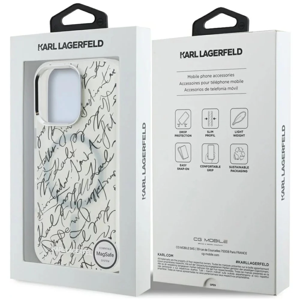 MagSafe Case for Apple iPhone 16 Pro Max, Karl Lagerfeld, IML Karl Script Pattern, White - Image 7