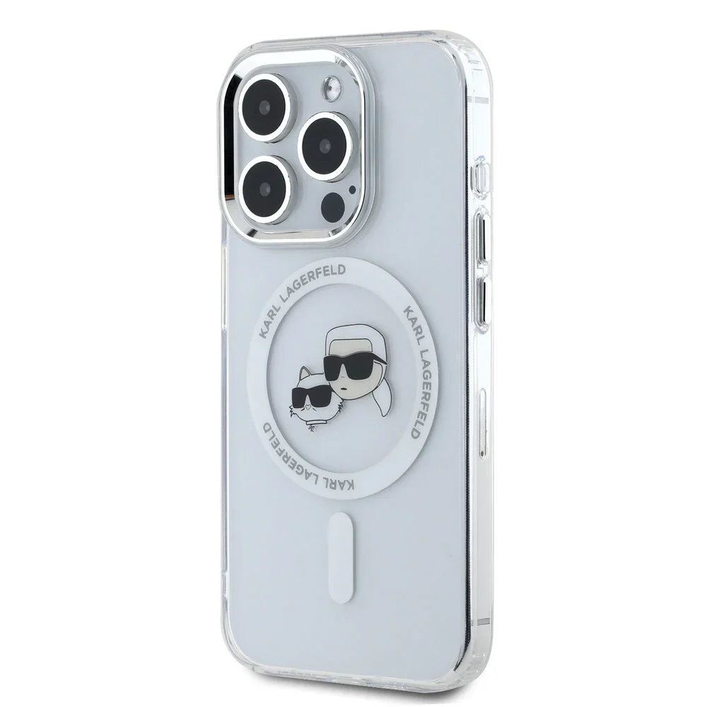 MagSafe Case for Apple iPhone 16 Pro Max, Karl Lagerfeld, IML Metal Karl & Choupette's Heads, White
