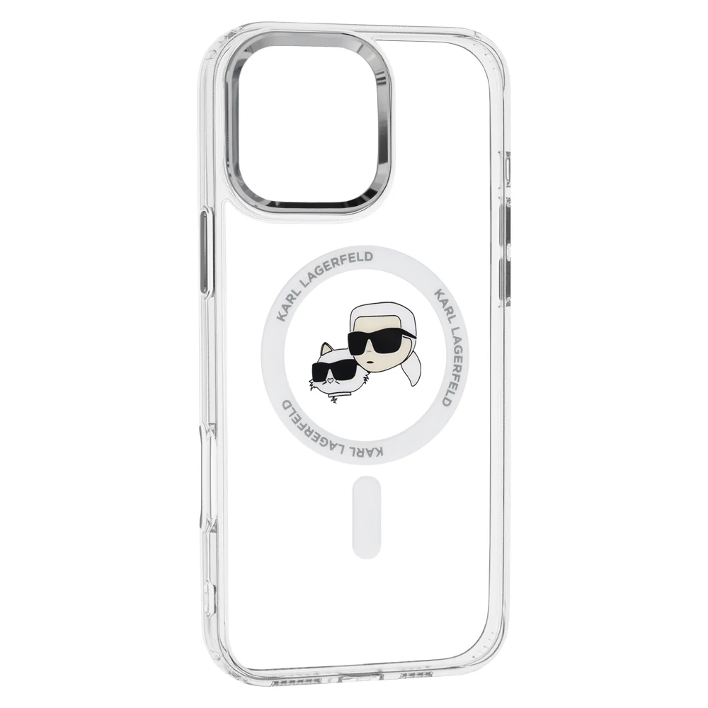 MagSafe Case for Apple iPhone 16 Pro Max, Karl Lagerfeld, IML Metal Karl & Choupette's Heads, White - Image 2