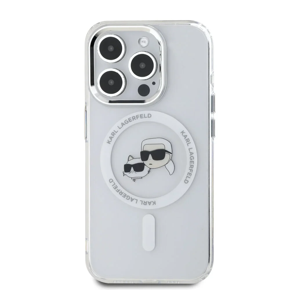 MagSafe Case for Apple iPhone 16 Pro Max, Karl Lagerfeld, IML Metal Karl & Choupette's Heads, White - Image 4
