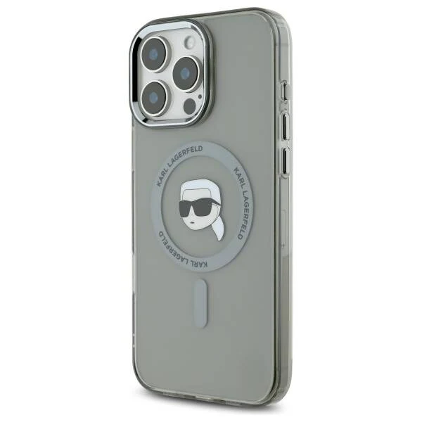MagSafe Case for Apple iPhone 16 Pro Max, Karl Lagerfeld, IML Metal Karl's Head, Black - Image 6