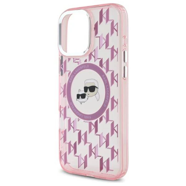 MagSafe Case for Apple iPhone 16 Pro Max, Karl Lagerfeld, IML Monogram Karl & Choupette's Heads, Pink - Image 2