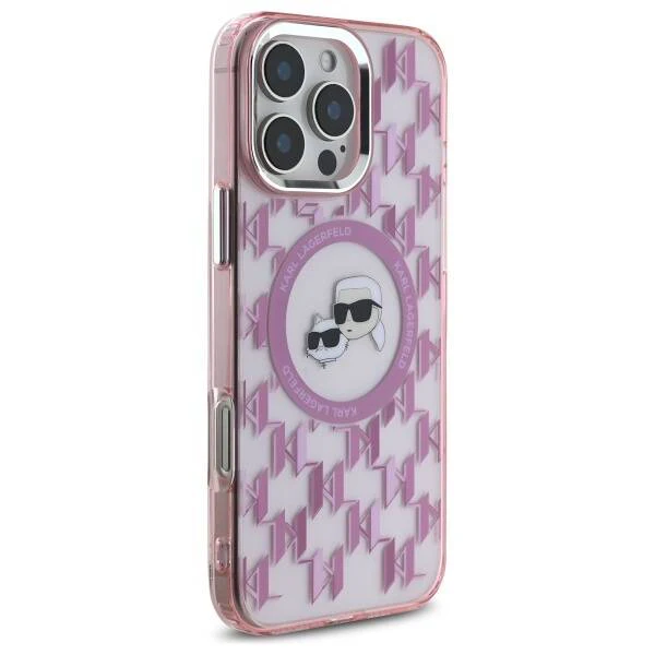 MagSafe Case for Apple iPhone 16 Pro Max, Karl Lagerfeld, IML Monogram Karl & Choupette's Heads, Pink - Image 3