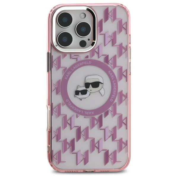 MagSafe Case for Apple iPhone 16 Pro Max, Karl Lagerfeld, IML Monogram Karl & Choupette's Heads, Pink - Image 4