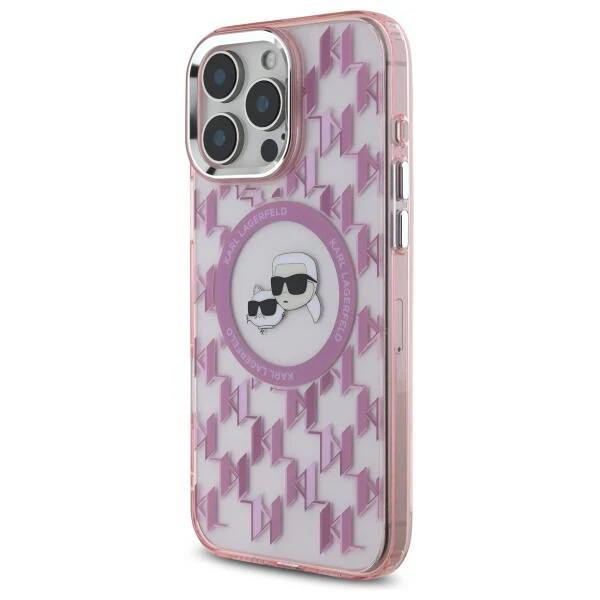 MagSafe Case for Apple iPhone 16 Pro Max, Karl Lagerfeld, IML Monogram Karl & Choupette's Heads, Pink - Image 6
