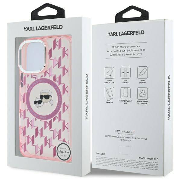 MagSafe Case for Apple iPhone 16 Pro Max, Karl Lagerfeld, IML Monogram Karl & Choupette's Heads, Pink - Image 7