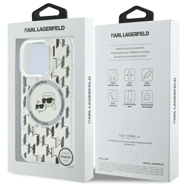 MagSafe Case for Apple iPhone 16 Pro Max, Karl Lagerfeld, IML Monogram Karl & Choupette's Heads, Transparent - Image 7