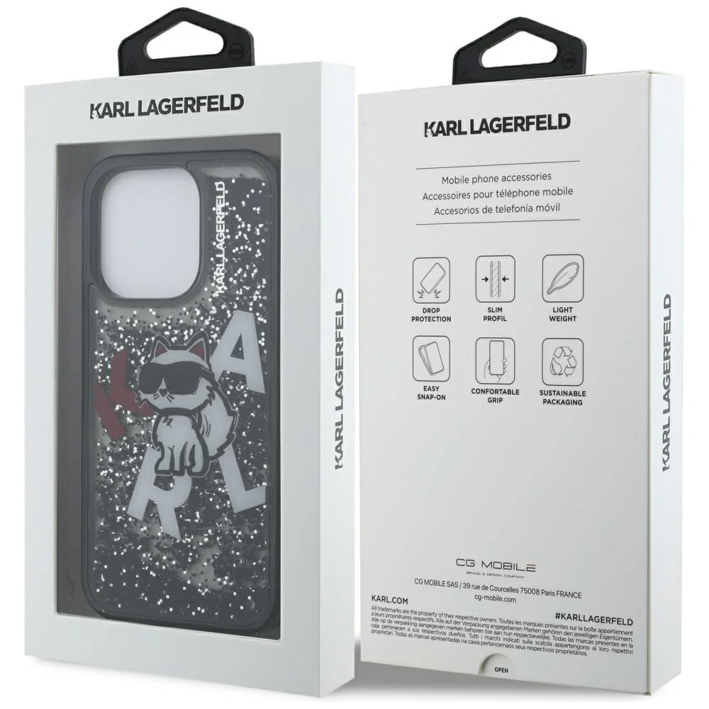 MagSafe Case for Apple iPhone 16 Pro Max, Karl Lagerfeld, Liquid Glitter Choupette Logo, Black - Image 7