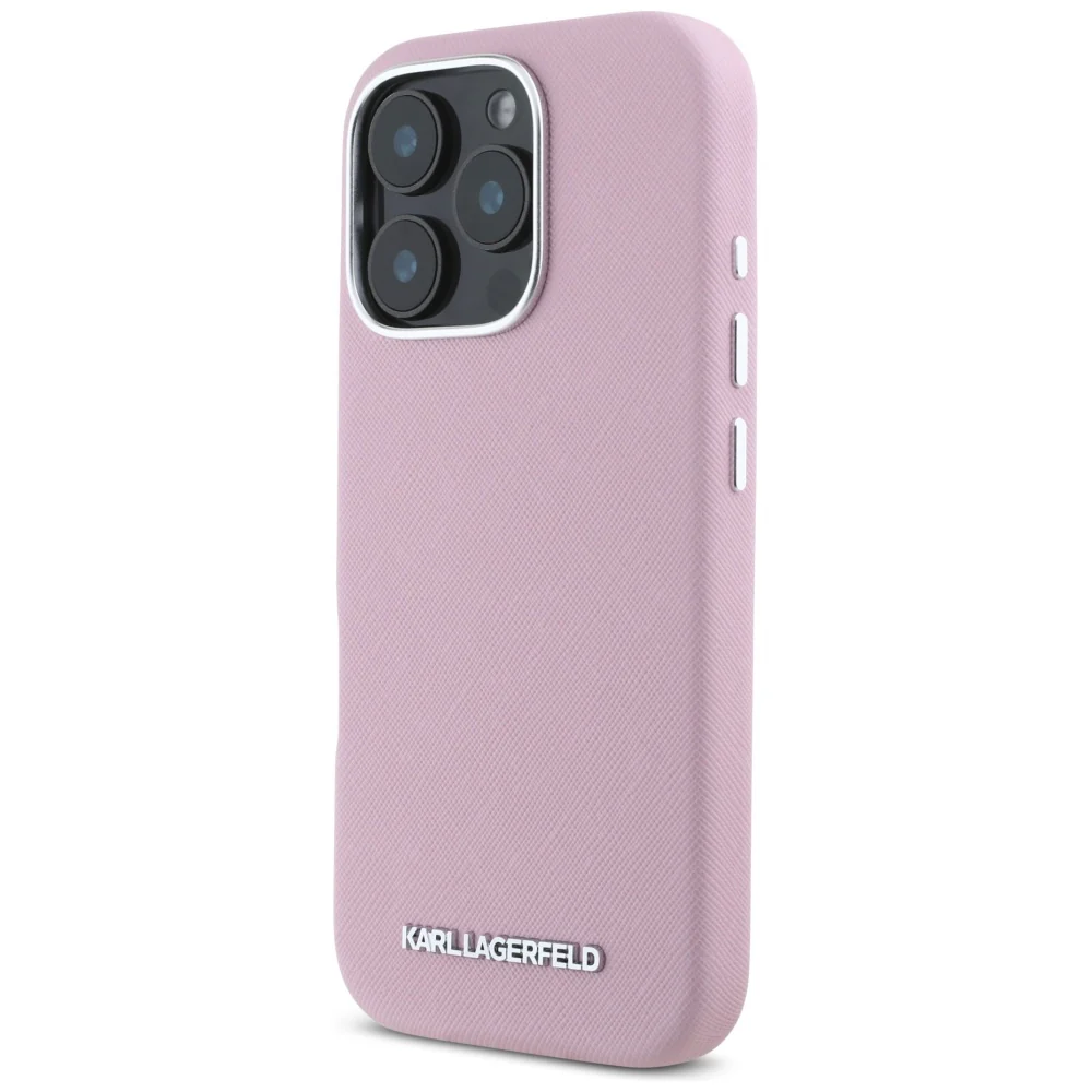 MagSafe Case for Apple iPhone 16 Pro Max, Karl Lagerfeld, Saffiano Full Wrapped Elongated Metal Logo, Pink - Image 2