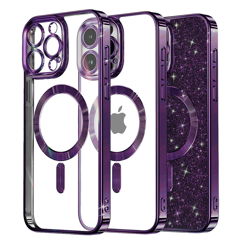 MagSafe Case for Apple iPhone 16 Pro, Techsuit, Luxury Glitter, Dark Purple