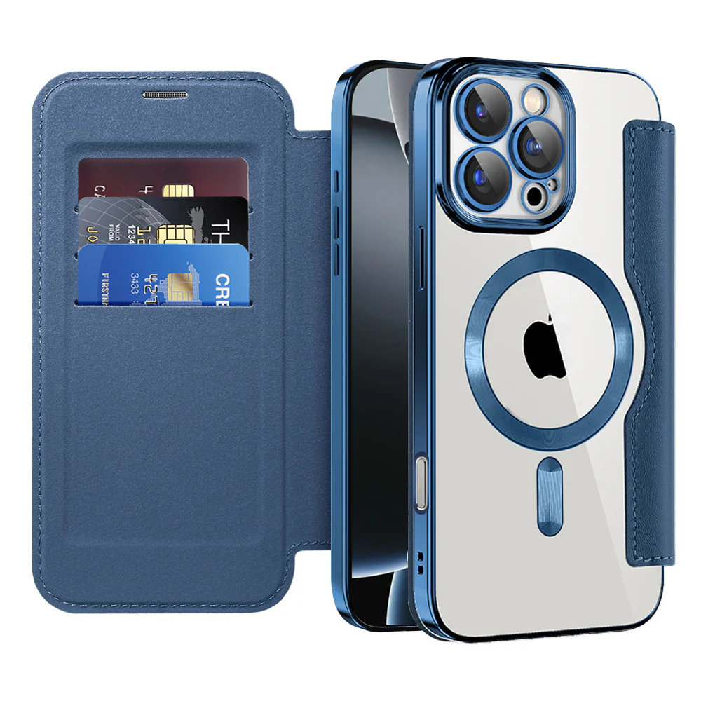 MagSafe Case for Apple iPhone 16 Pro, Techsuit, SmartMag Book, Blue