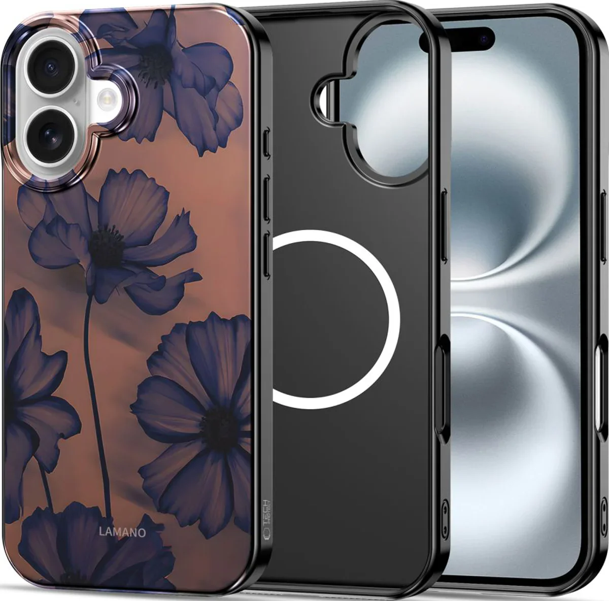 MagSafe Case for Apple iPhone 16, Tech-Protect, Lamano Velvet Night, Black - Image 2