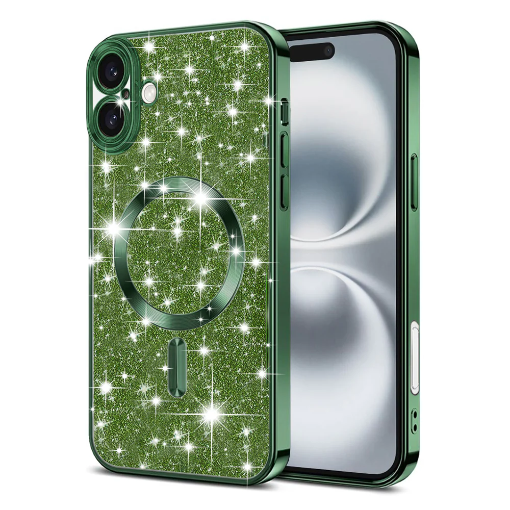 MagSafe Case for Apple iPhone 16, Techsuit, Luxury Glitter, Dark Green