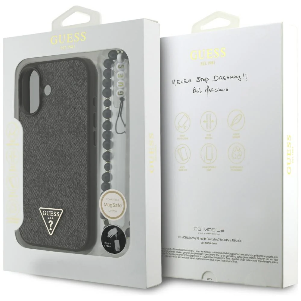 MagSafe Case for Apple iPhone 17, Guess, 4G Triangle Logo with Cord Strap, Black - Image 7