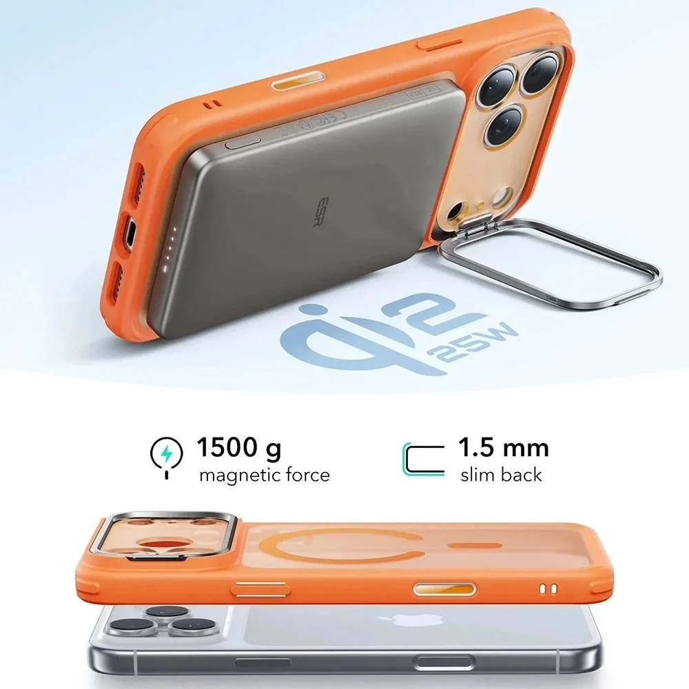 MagSafe Case for Apple iPhone 17 Pro, ESR, Classic Hybrid Kickstand Slide, Satin Orange - Image 4
