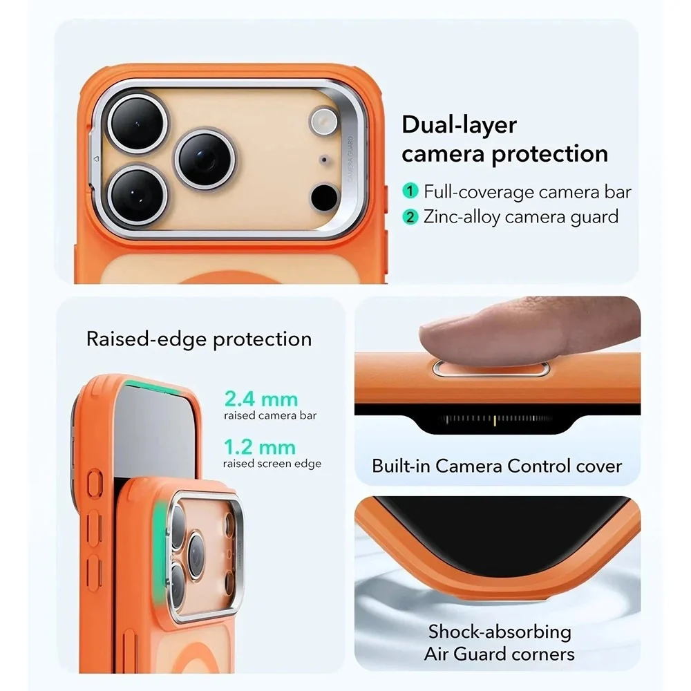 MagSafe Case for Apple iPhone 17 Pro, ESR, Classic Hybrid Kickstand Slide, Satin Orange - Image 6