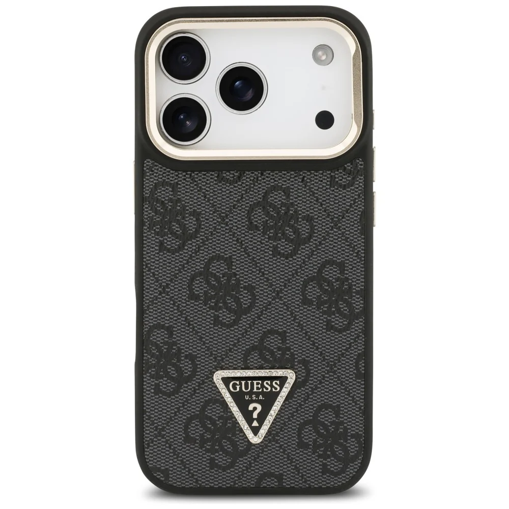 MagSafe Case for Apple iPhone 17 Pro, Guess, 4G Triangle Logo with Stand Camera, Black Gold - Image 2