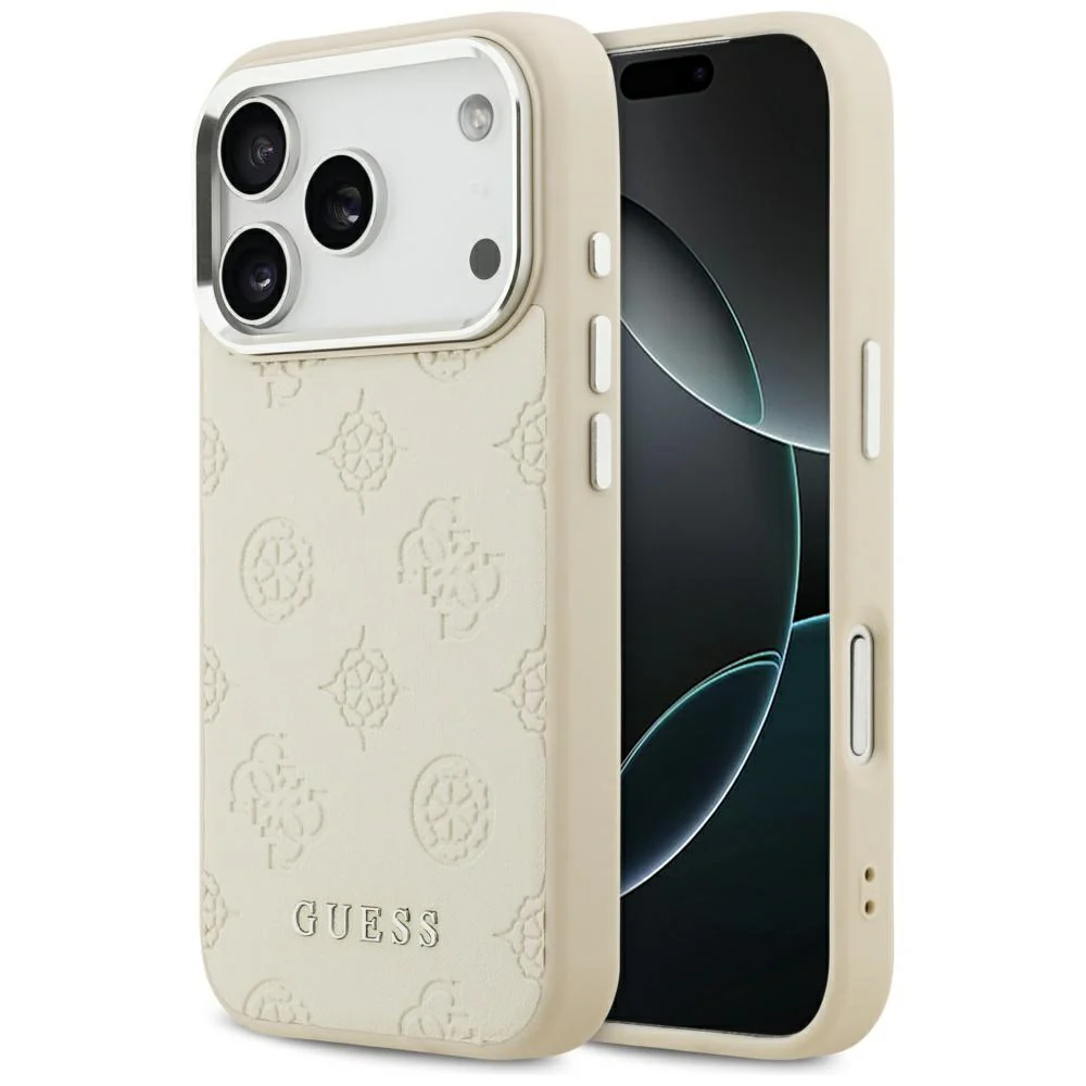 MagSafe Case for Apple iPhone 17 Pro, Guess, Peony Hot Stamp Script, Beige