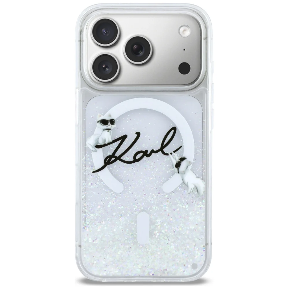 MagSafe Case for Apple iPhone 17 Pro, Karl Lagerfeld, Glitter Karl Script Logo, Transparent - Image 3