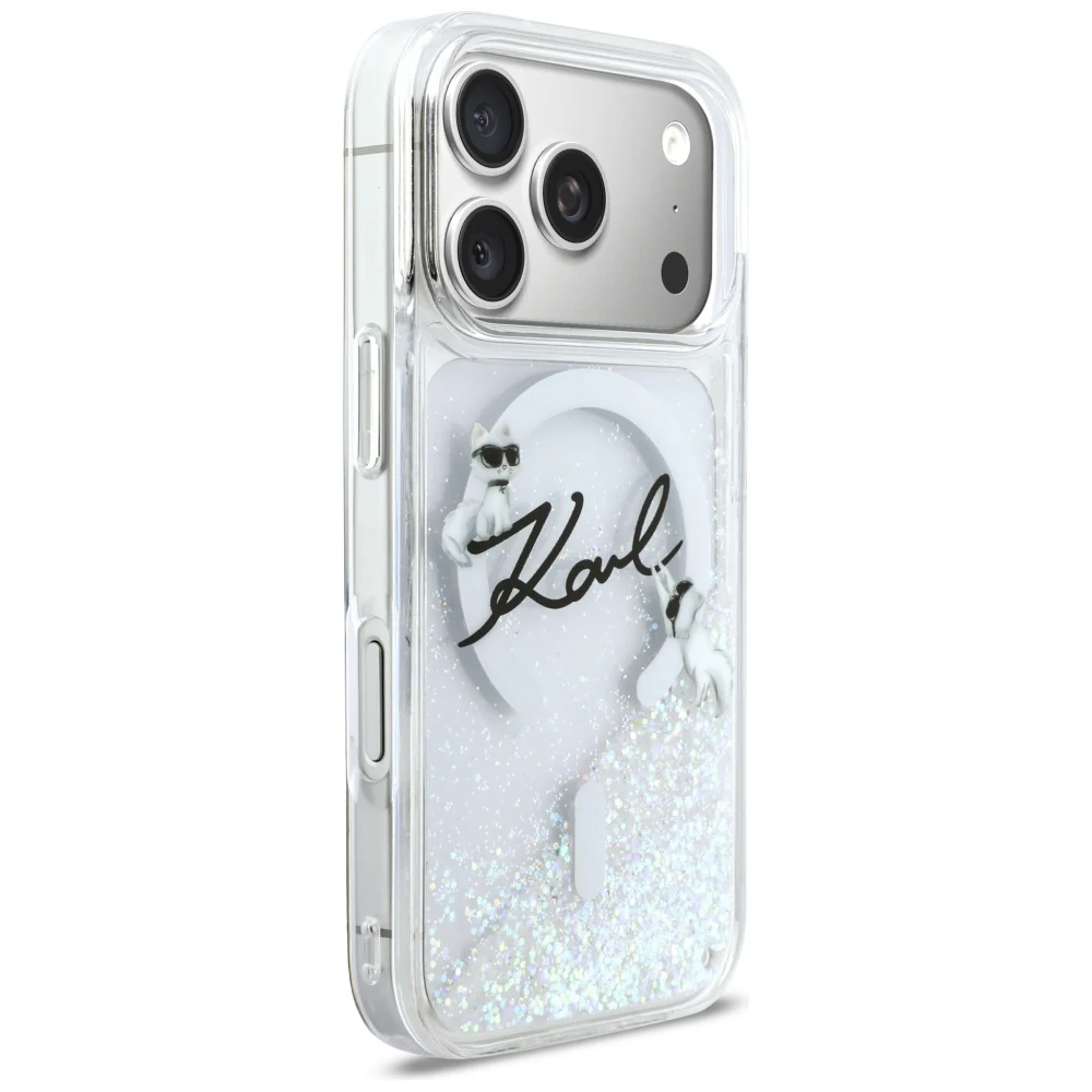 MagSafe Case for Apple iPhone 17 Pro, Karl Lagerfeld, Glitter Karl Script Logo, Transparent - Image 5