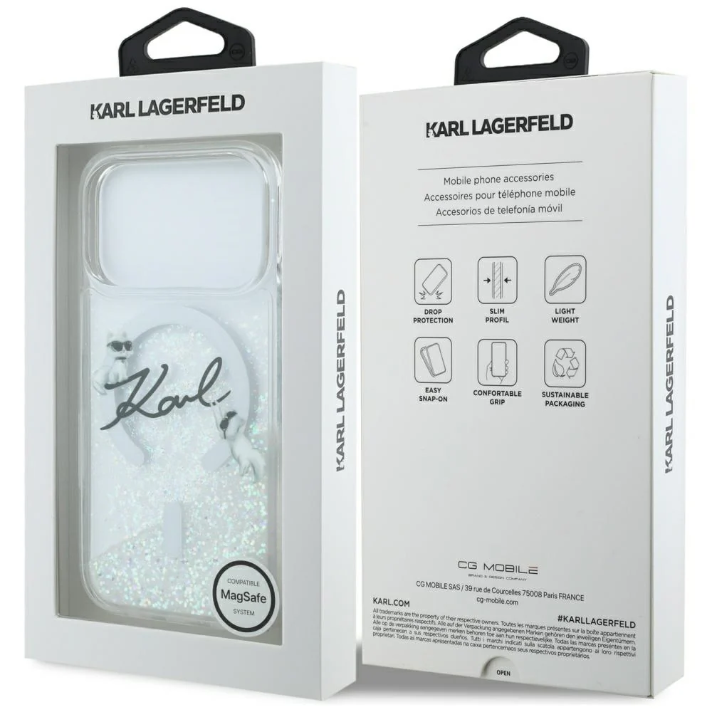 MagSafe Case for Apple iPhone 17 Pro, Karl Lagerfeld, Glitter Karl Script Logo, Transparent - Image 7