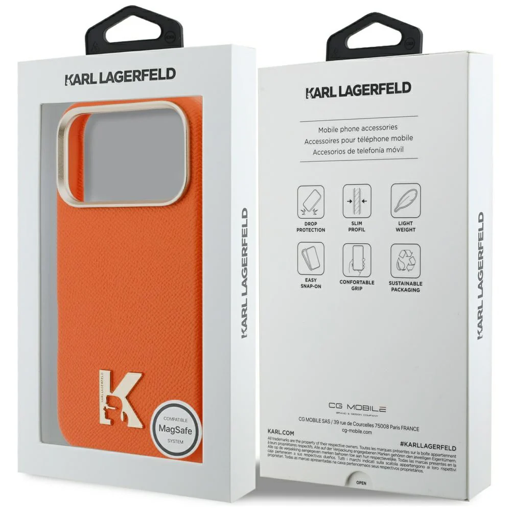 MagSafe Case for Apple iPhone 17 Pro, Karl Lagerfeld, Karl Head Logo, Orange - Image 7