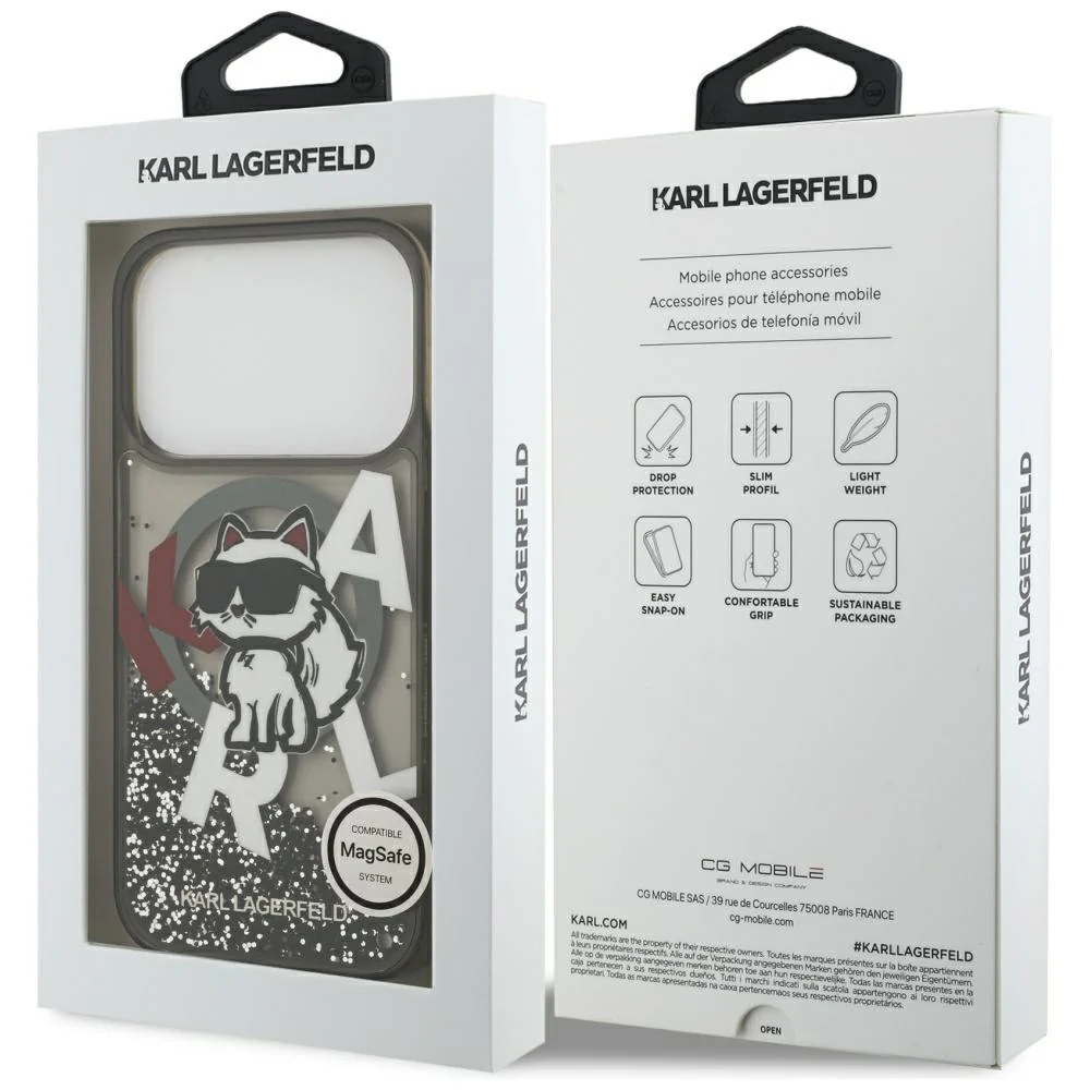 MagSafe Case for Apple iPhone 17 Pro, Karl Lagerfeld, Liquid Glitter Choupette Logo, Black - Image 7